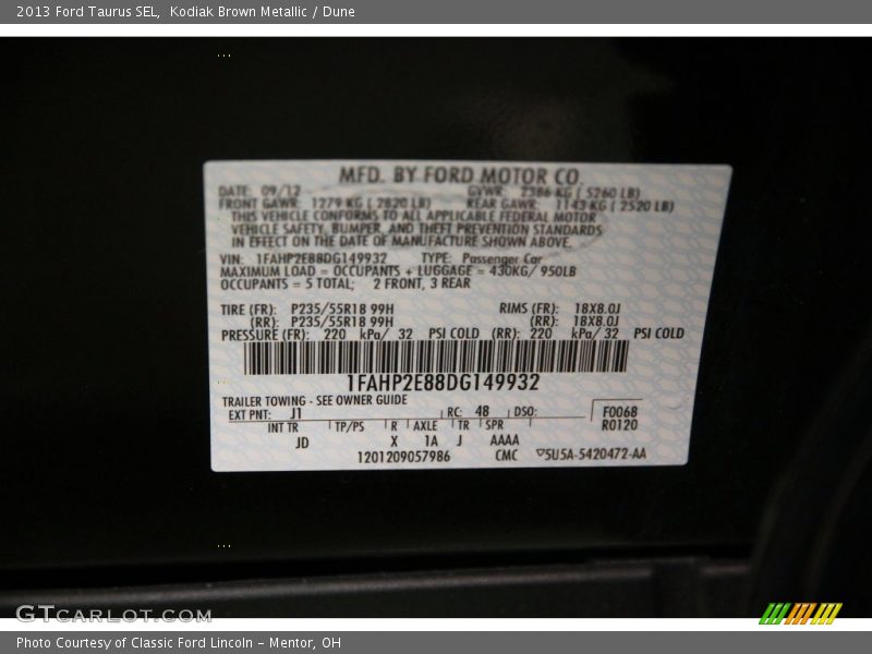 Kodiak Brown Metallic / Dune 2013 Ford Taurus SEL