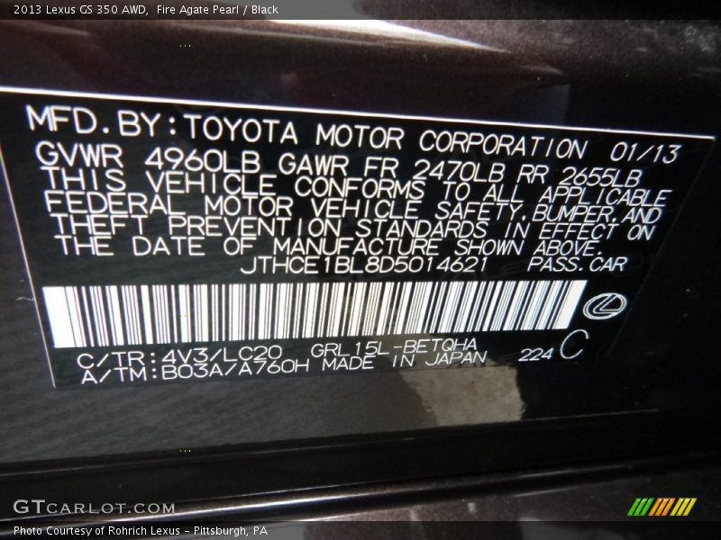 Fire Agate Pearl / Black 2013 Lexus GS 350 AWD