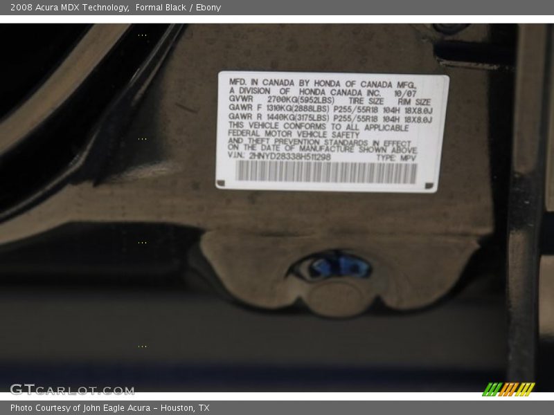 Formal Black / Ebony 2008 Acura MDX Technology