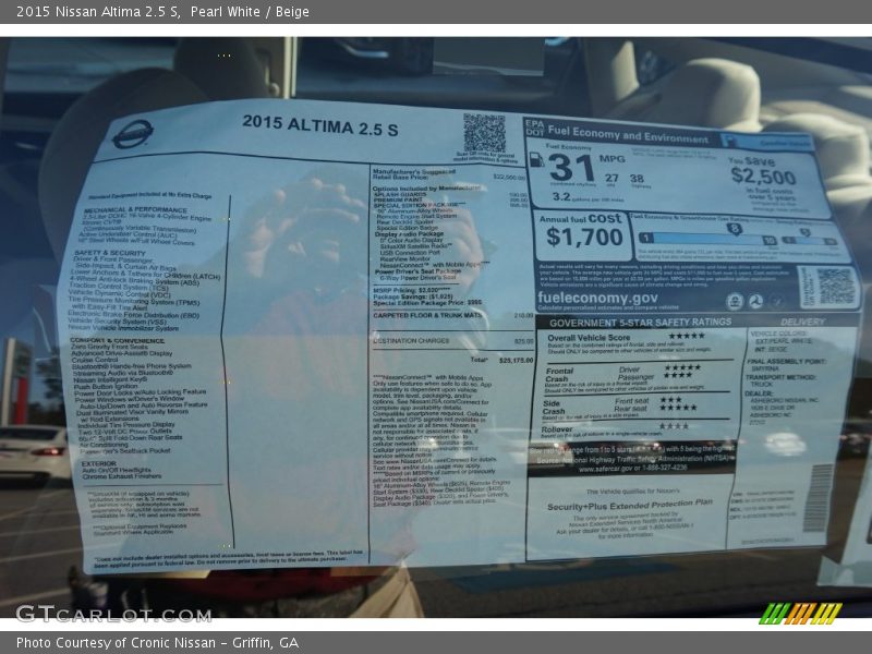 Pearl White / Beige 2015 Nissan Altima 2.5 S