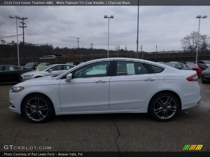 White Platinum Tri-Coat Metallic / Charcoal Black 2016 Ford Fusion Titanium AWD