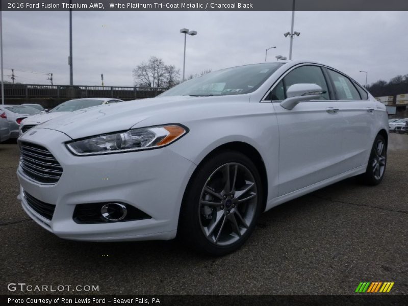 White Platinum Tri-Coat Metallic / Charcoal Black 2016 Ford Fusion Titanium AWD