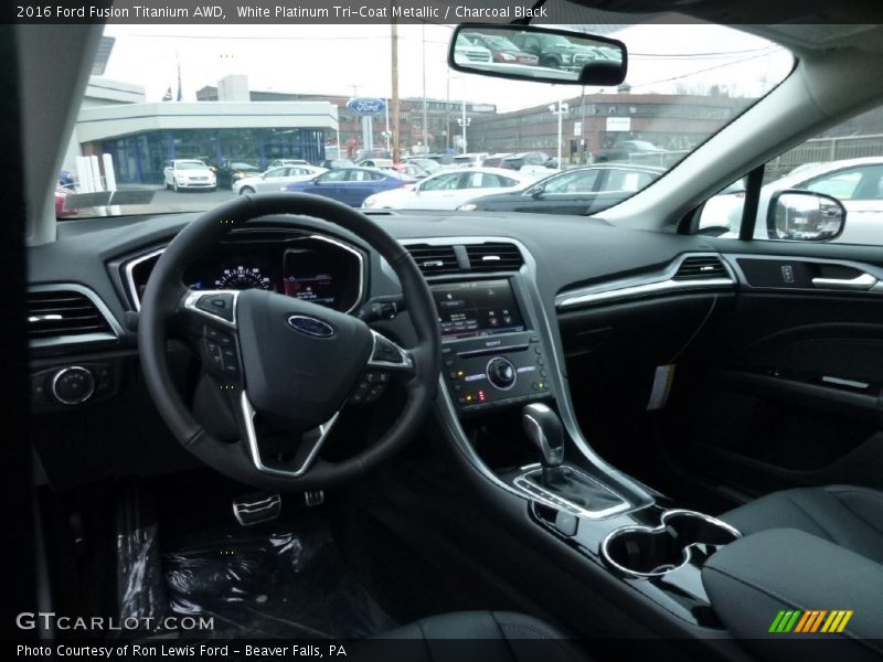White Platinum Tri-Coat Metallic / Charcoal Black 2016 Ford Fusion Titanium AWD