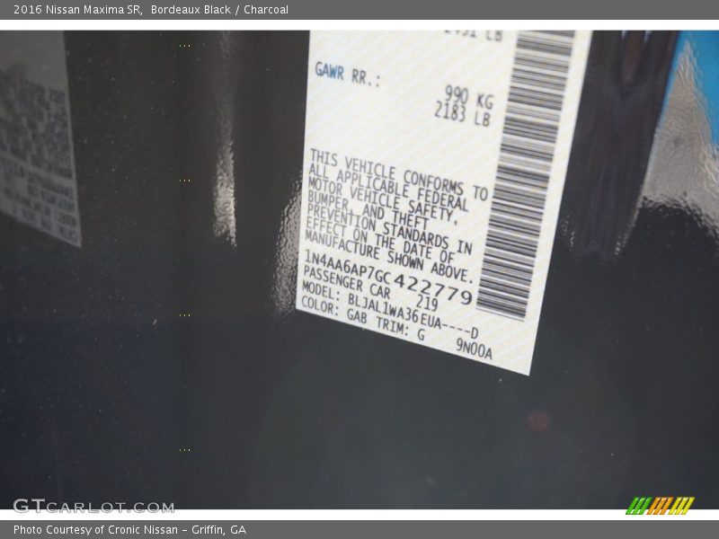 2016 Maxima SR Bordeaux Black Color Code GAB