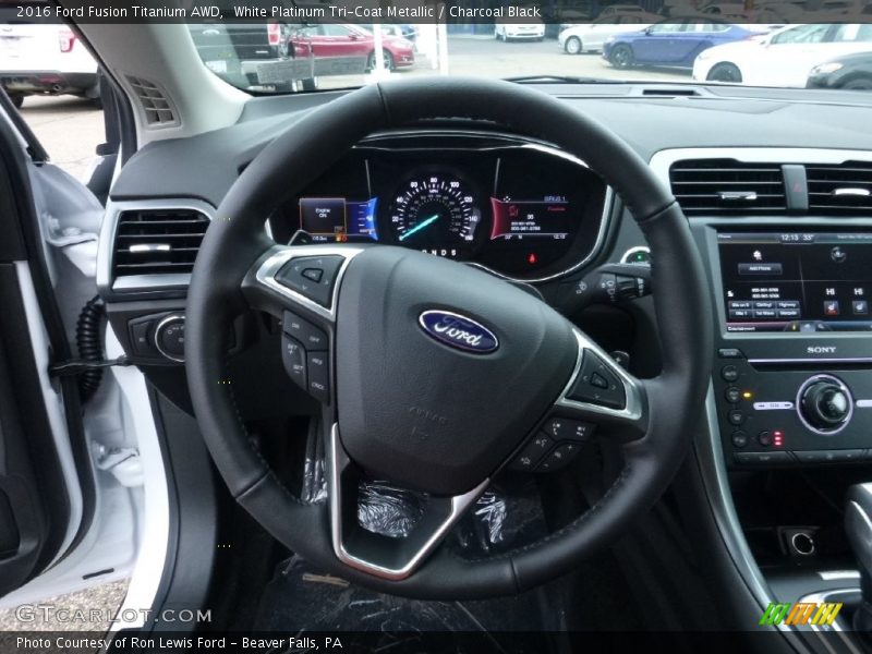 White Platinum Tri-Coat Metallic / Charcoal Black 2016 Ford Fusion Titanium AWD