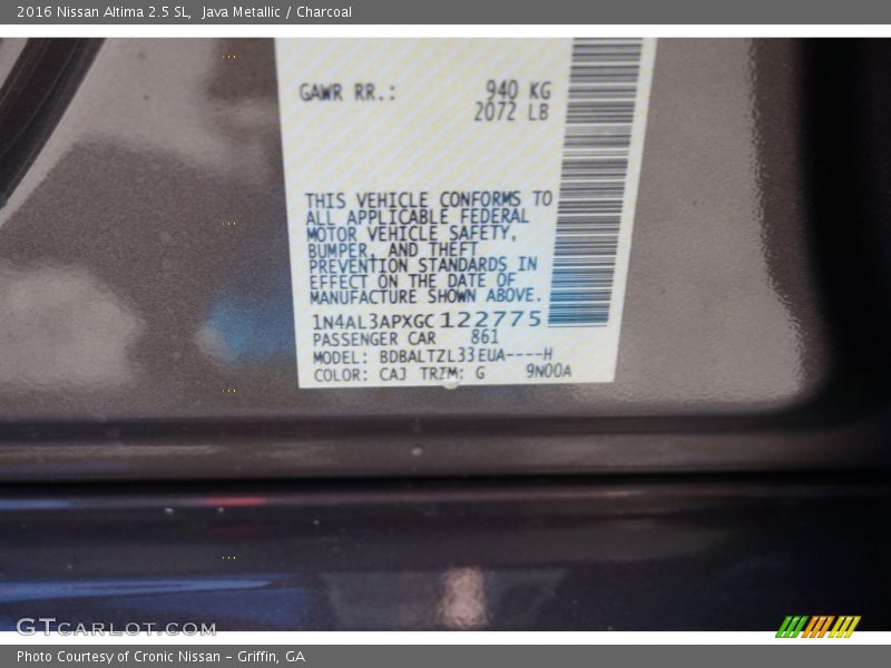 2016 Altima 2.5 SL Java Metallic Color Code CAJ