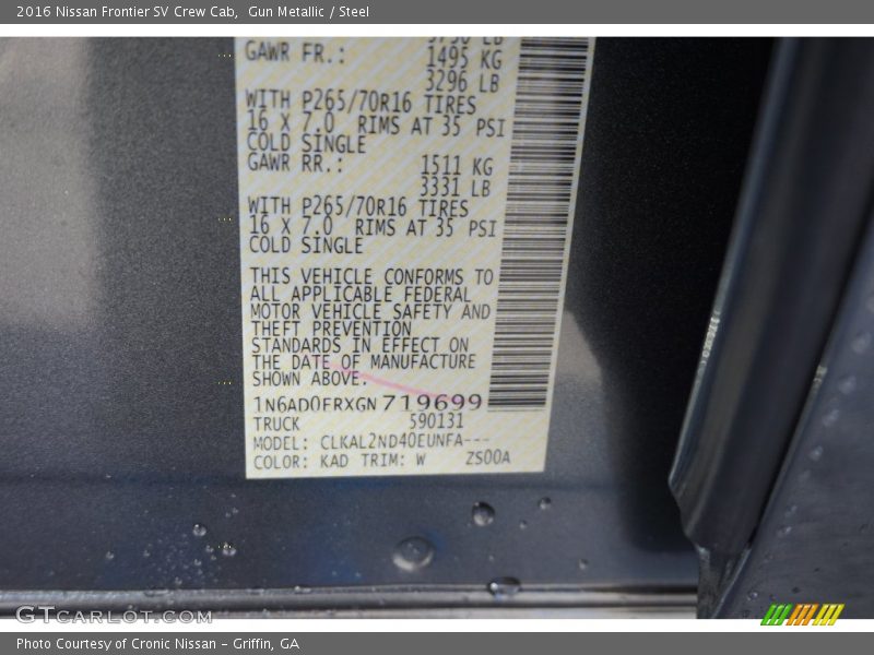 2016 Frontier SV Crew Cab Gun Metallic Color Code KAD