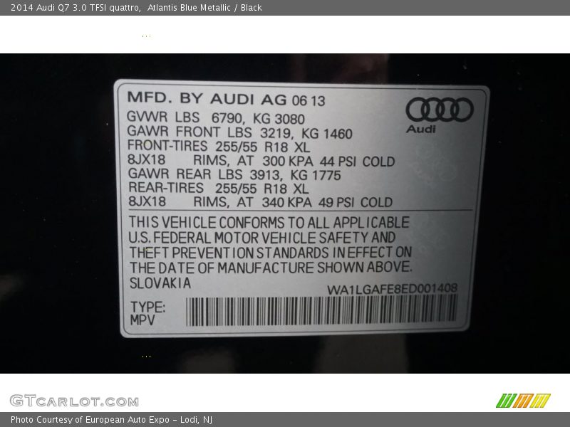 Atlantis Blue Metallic / Black 2014 Audi Q7 3.0 TFSI quattro