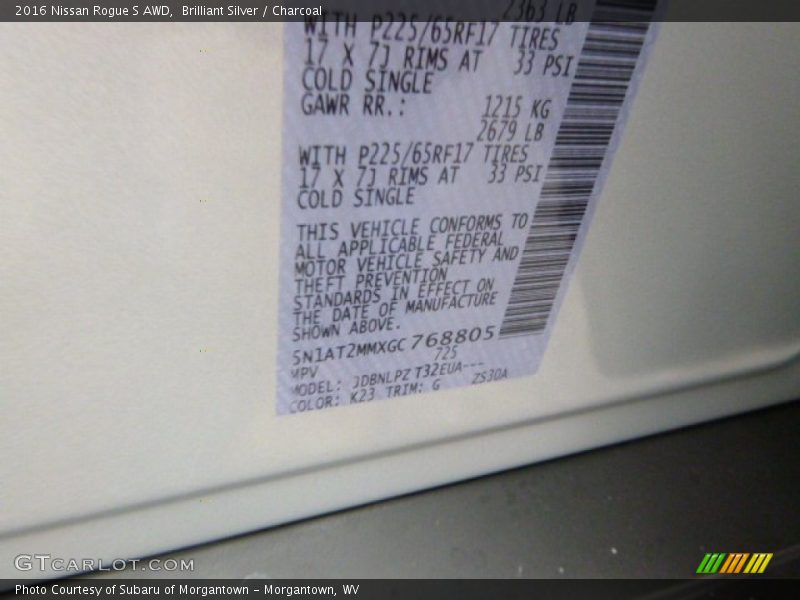 Brilliant Silver / Charcoal 2016 Nissan Rogue S AWD