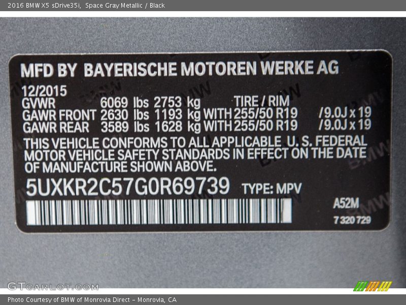 2016 X5 sDrive35i Space Gray Metallic Color Code A52