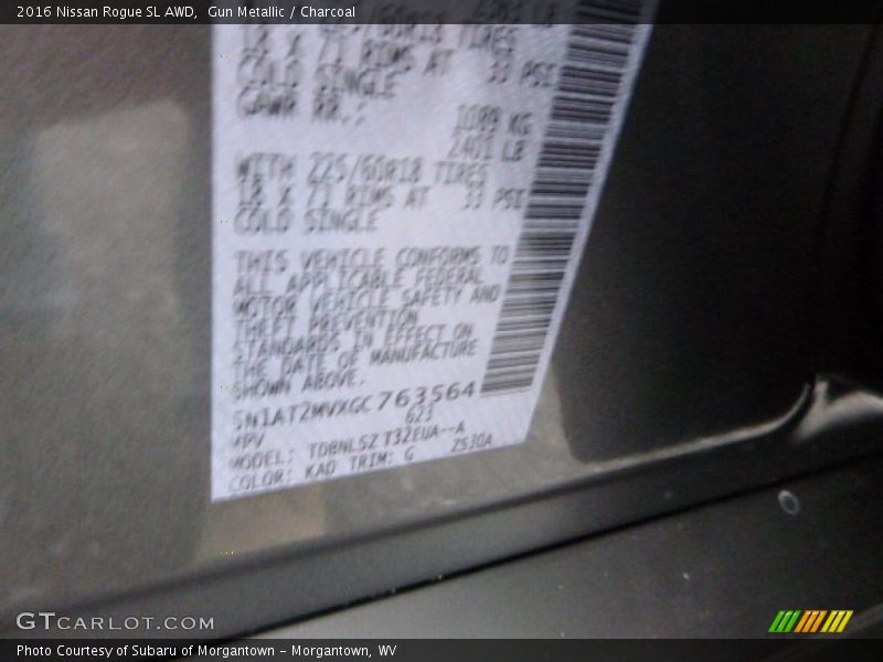 Gun Metallic / Charcoal 2016 Nissan Rogue SL AWD