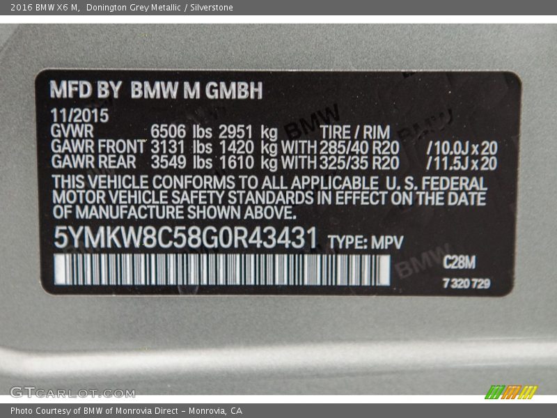 2016 X6 M  Donington Grey Metallic Color Code C28M