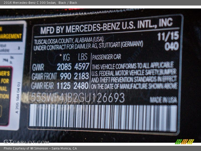 Black / Black 2016 Mercedes-Benz C 300 Sedan