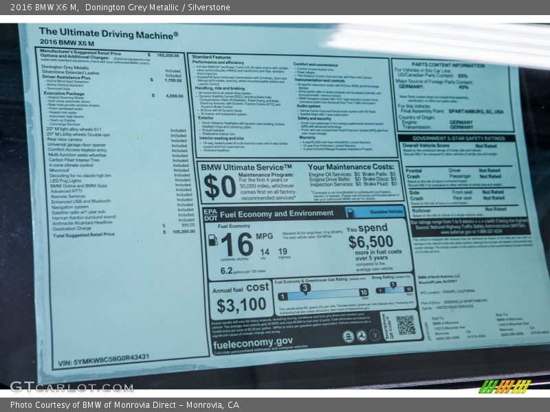 Donington Grey Metallic / Silverstone 2016 BMW X6 M