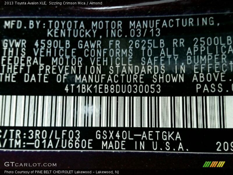 Sizzling Crimson Mica / Almond 2013 Toyota Avalon XLE