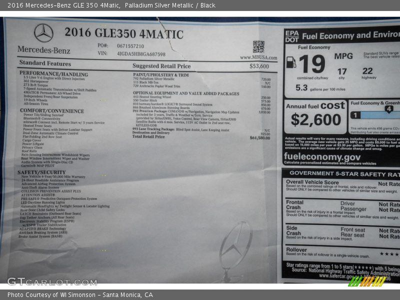 Palladium Silver Metallic / Black 2016 Mercedes-Benz GLE 350 4Matic