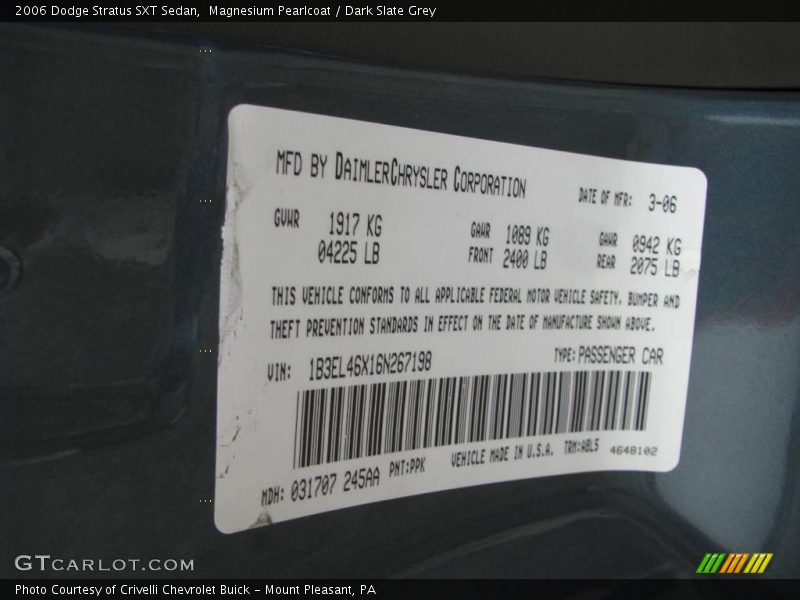 Magnesium Pearlcoat / Dark Slate Grey 2006 Dodge Stratus SXT Sedan