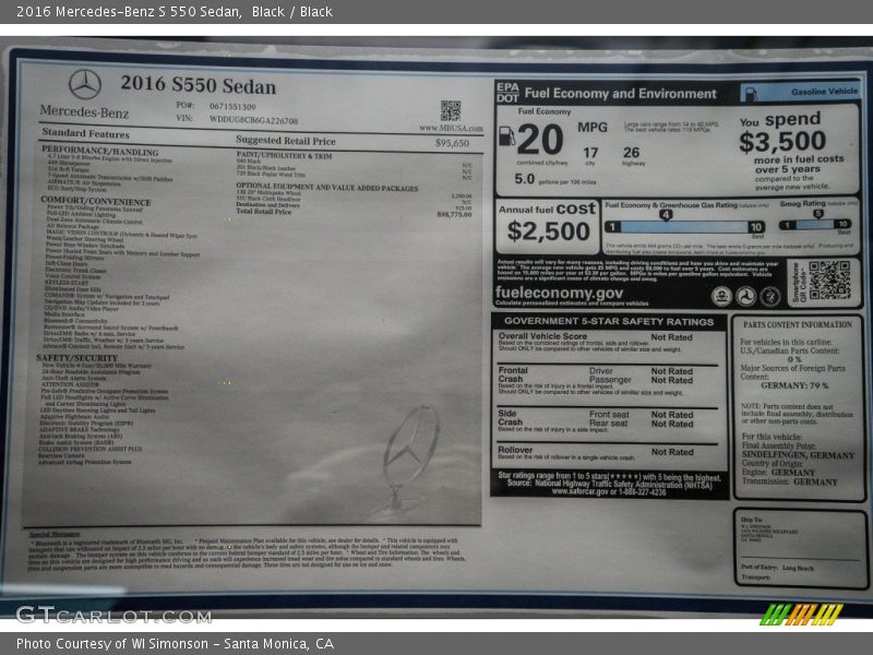 Black / Black 2016 Mercedes-Benz S 550 Sedan