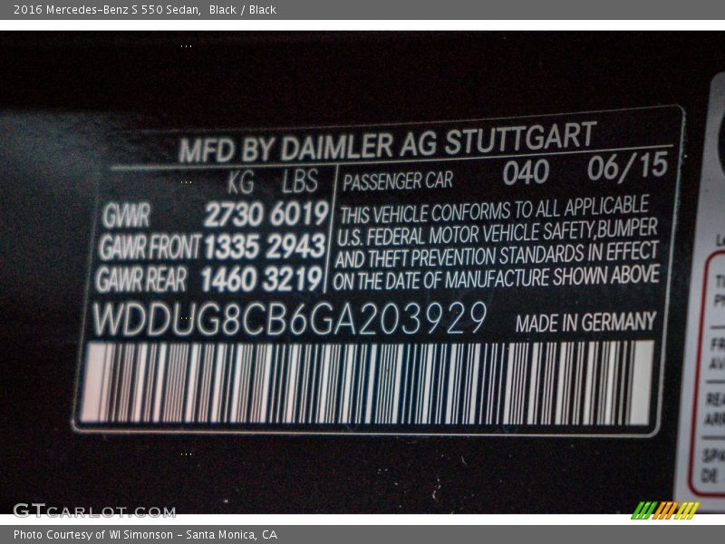 Black / Black 2016 Mercedes-Benz S 550 Sedan