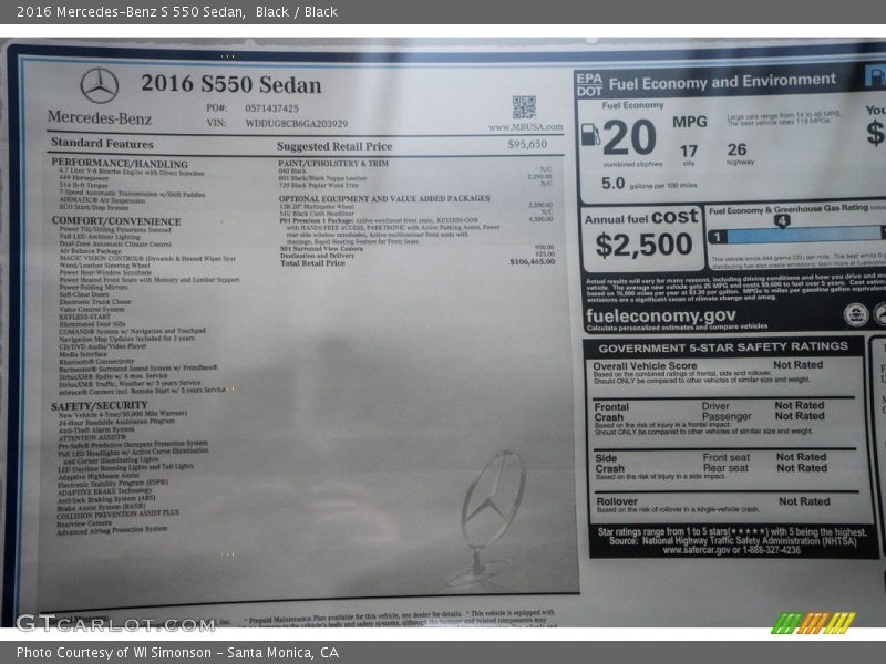 Black / Black 2016 Mercedes-Benz S 550 Sedan