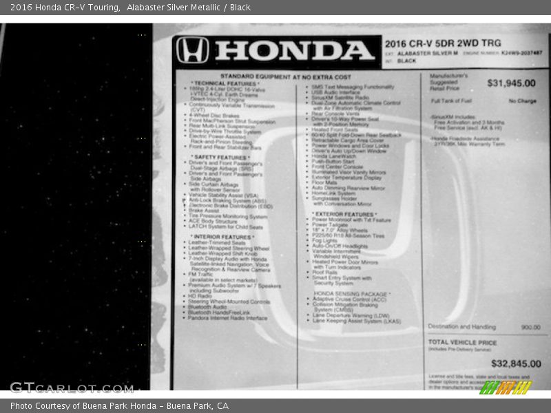 Alabaster Silver Metallic / Black 2016 Honda CR-V Touring