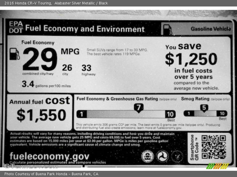 Alabaster Silver Metallic / Black 2016 Honda CR-V Touring