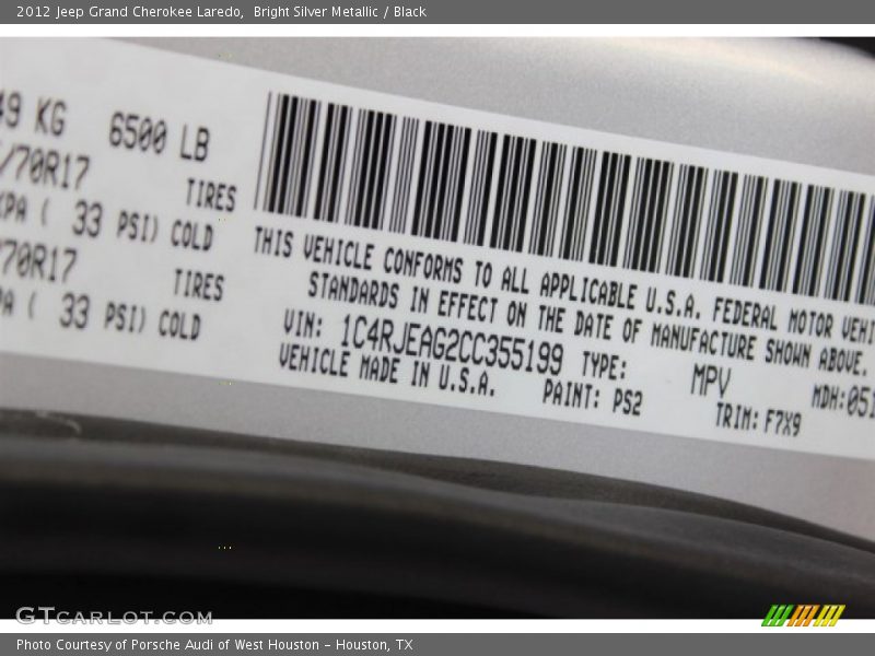 Bright Silver Metallic / Black 2012 Jeep Grand Cherokee Laredo