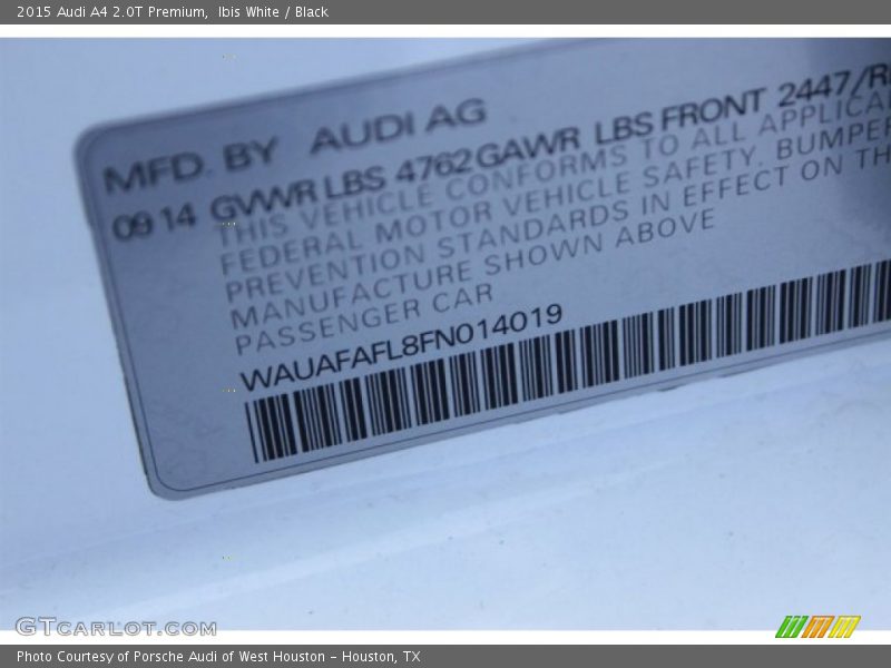 Ibis White / Black 2015 Audi A4 2.0T Premium