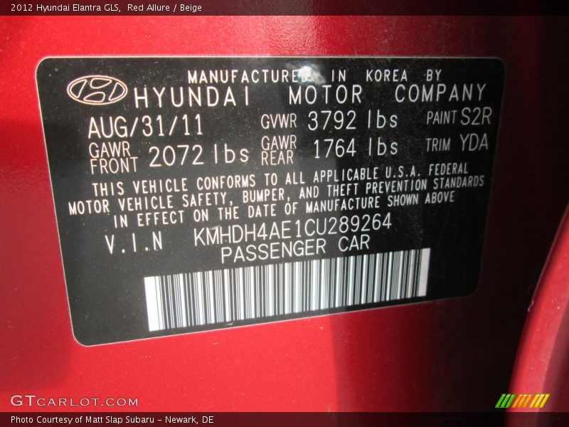 Red Allure / Beige 2012 Hyundai Elantra GLS