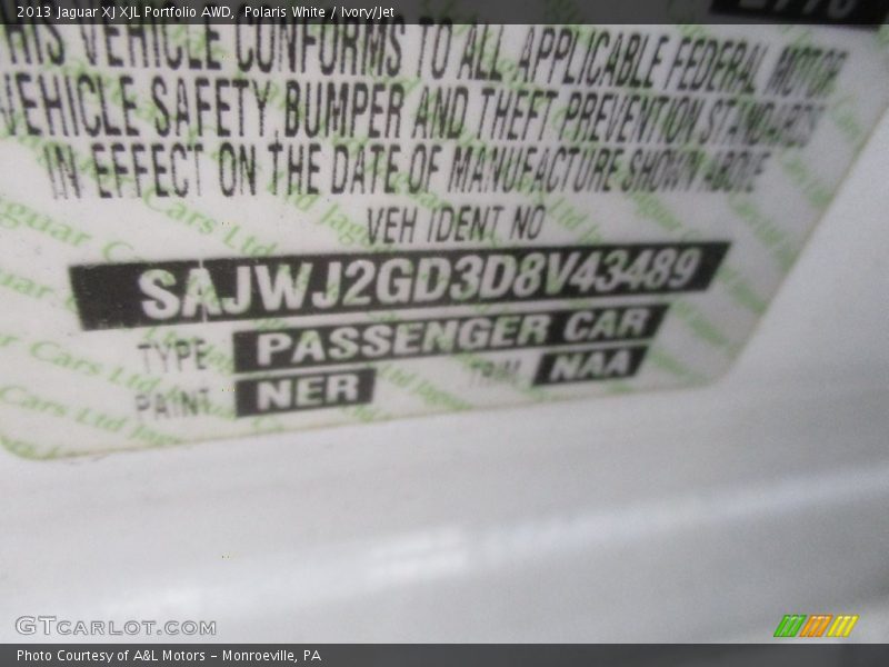 Polaris White / Ivory/Jet 2013 Jaguar XJ XJL Portfolio AWD