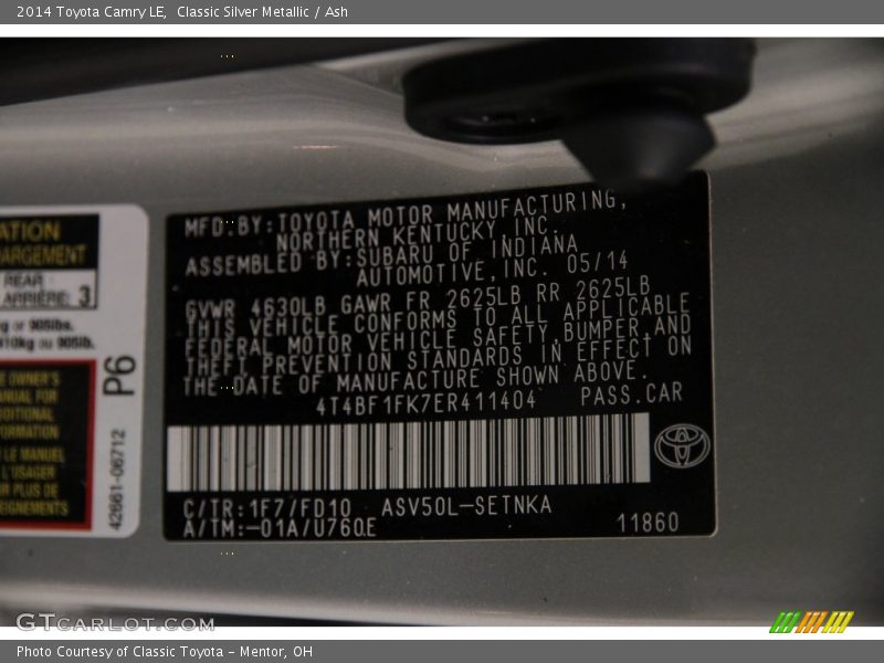 Classic Silver Metallic / Ash 2014 Toyota Camry LE