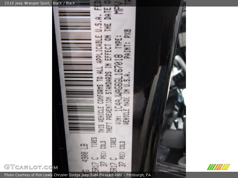 Black / Black 2016 Jeep Wrangler Sport