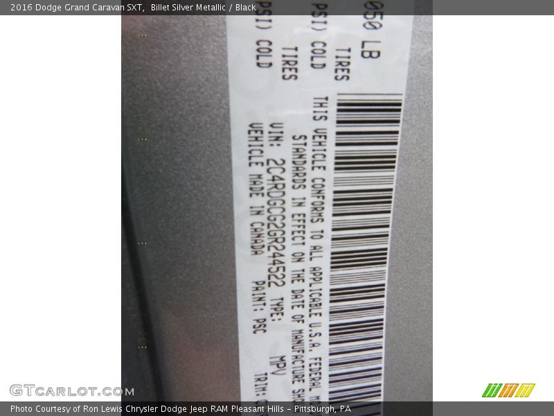 Billet Silver Metallic / Black 2016 Dodge Grand Caravan SXT