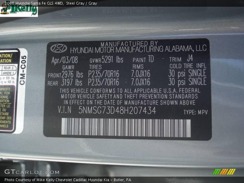 Steel Gray / Gray 2008 Hyundai Santa Fe GLS 4WD