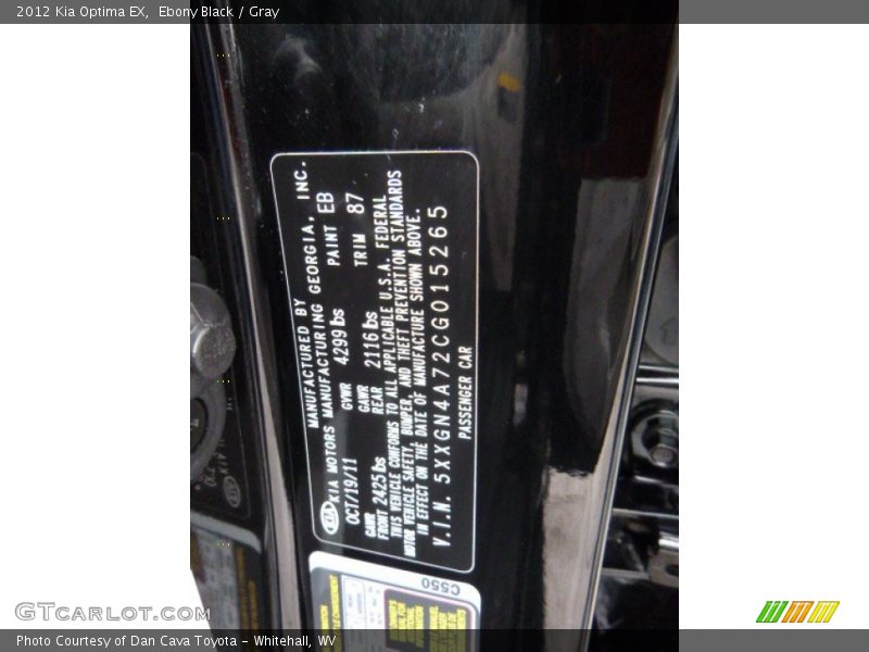 Ebony Black / Gray 2012 Kia Optima EX