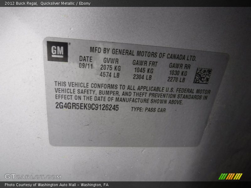 Quicksilver Metallic / Ebony 2012 Buick Regal