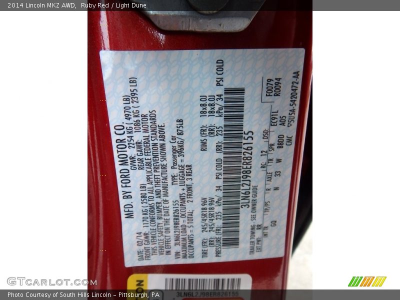 Ruby Red / Light Dune 2014 Lincoln MKZ AWD