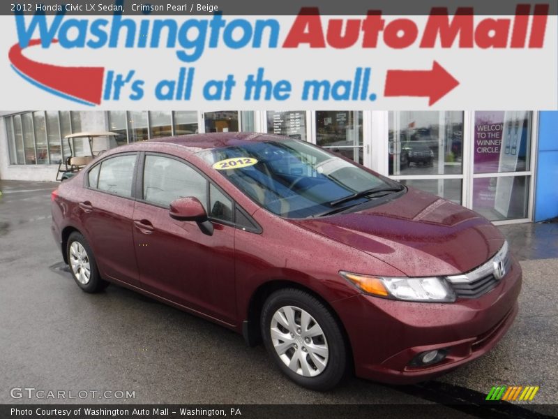 Crimson Pearl / Beige 2012 Honda Civic LX Sedan