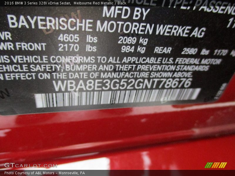 Melbourne Red Metallic / Black 2016 BMW 3 Series 328i xDrive Sedan