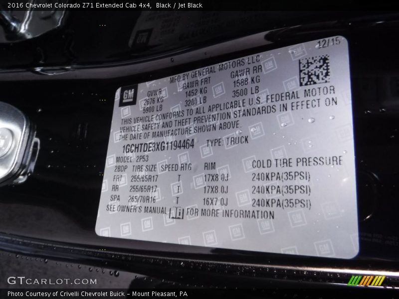 Black / Jet Black 2016 Chevrolet Colorado Z71 Extended Cab 4x4