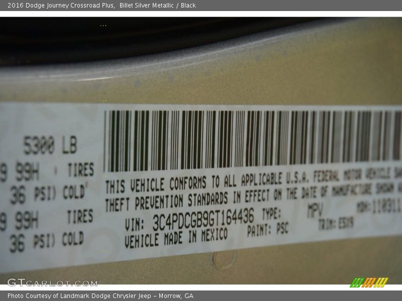 Billet Silver Metallic / Black 2016 Dodge Journey Crossroad Plus