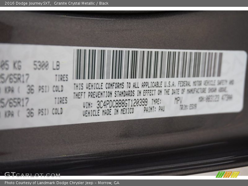 Granite Crystal Metallic / Black 2016 Dodge Journey SXT
