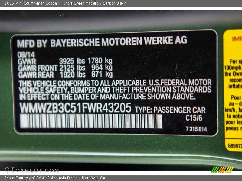 Jungle Green Metallic / Carbon Black 2015 Mini Countryman Cooper