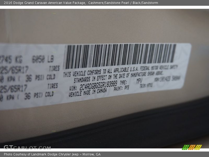 Cashmere/Sandstone Pearl / Black/Sandstorm 2016 Dodge Grand Caravan American Value Package