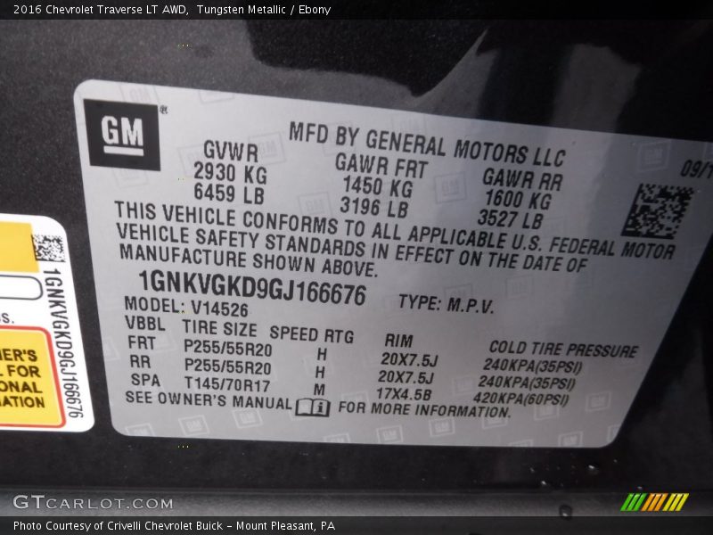 Tungsten Metallic / Ebony 2016 Chevrolet Traverse LT AWD