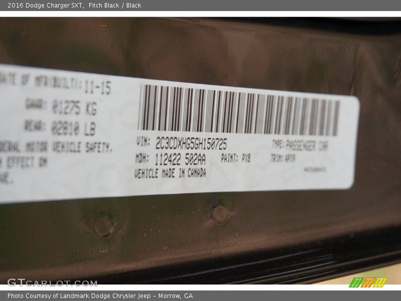 2016 Charger SXT Pitch Black Color Code PX8
