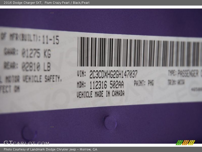 2016 Charger SXT Plum Crazy Pearl Color Code PHG