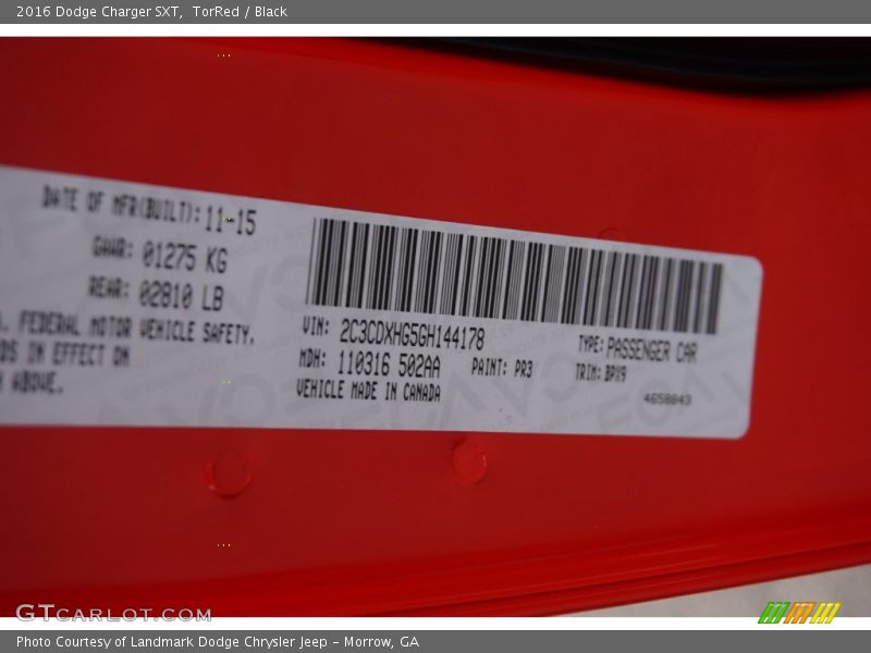 2016 Charger SXT TorRed Color Code PR3
