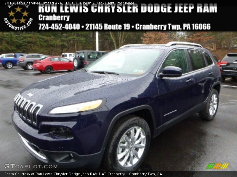 True Blue Pearl / Black/Light Frost Beige 2016 Jeep Cherokee Limited 4x4