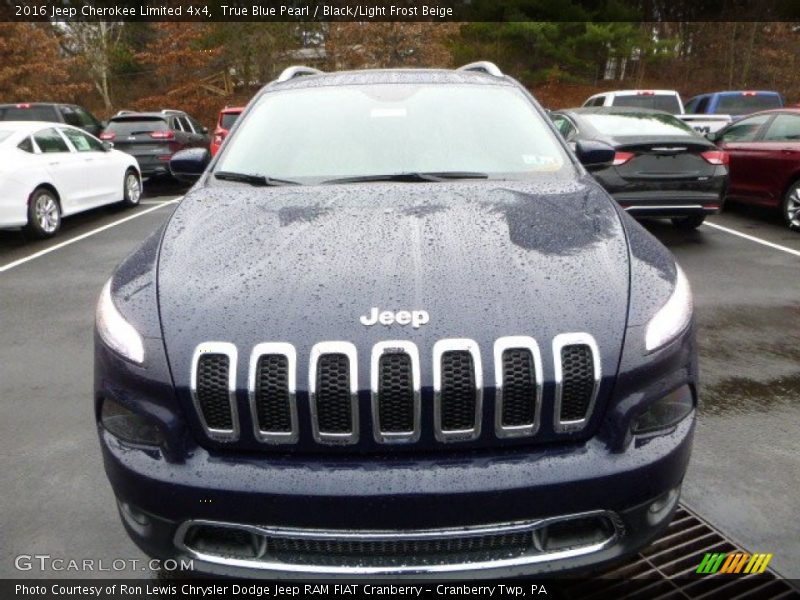 True Blue Pearl / Black/Light Frost Beige 2016 Jeep Cherokee Limited 4x4